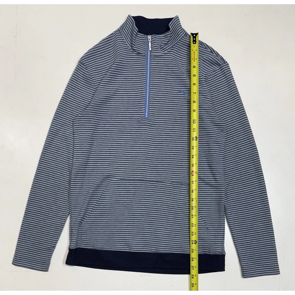 Tommy Bahama Black Gray Striped Quarter Zip Sweater Front Pockets Size Small Men